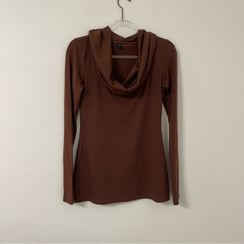 Peruvian Connection Long Sleeves Brown Cowl Neck Pima Cotton Modal Size S